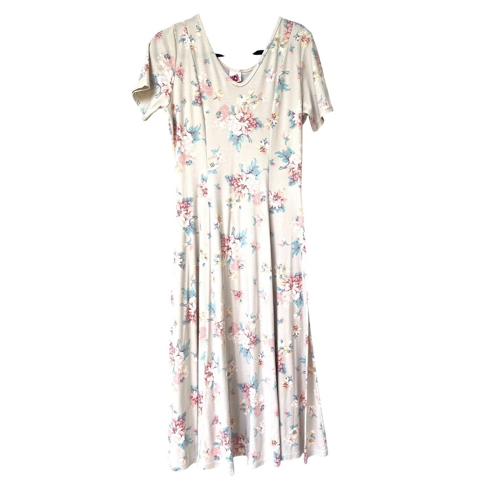 No Boundaries Floral Midi Dress Large Cream 90s Vintage Cottagecore USA Grunge